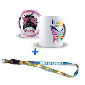 Kit Presente Sou Irmã de Neurodivergente com Caneca + Chaveiro e Cordão Puzzle