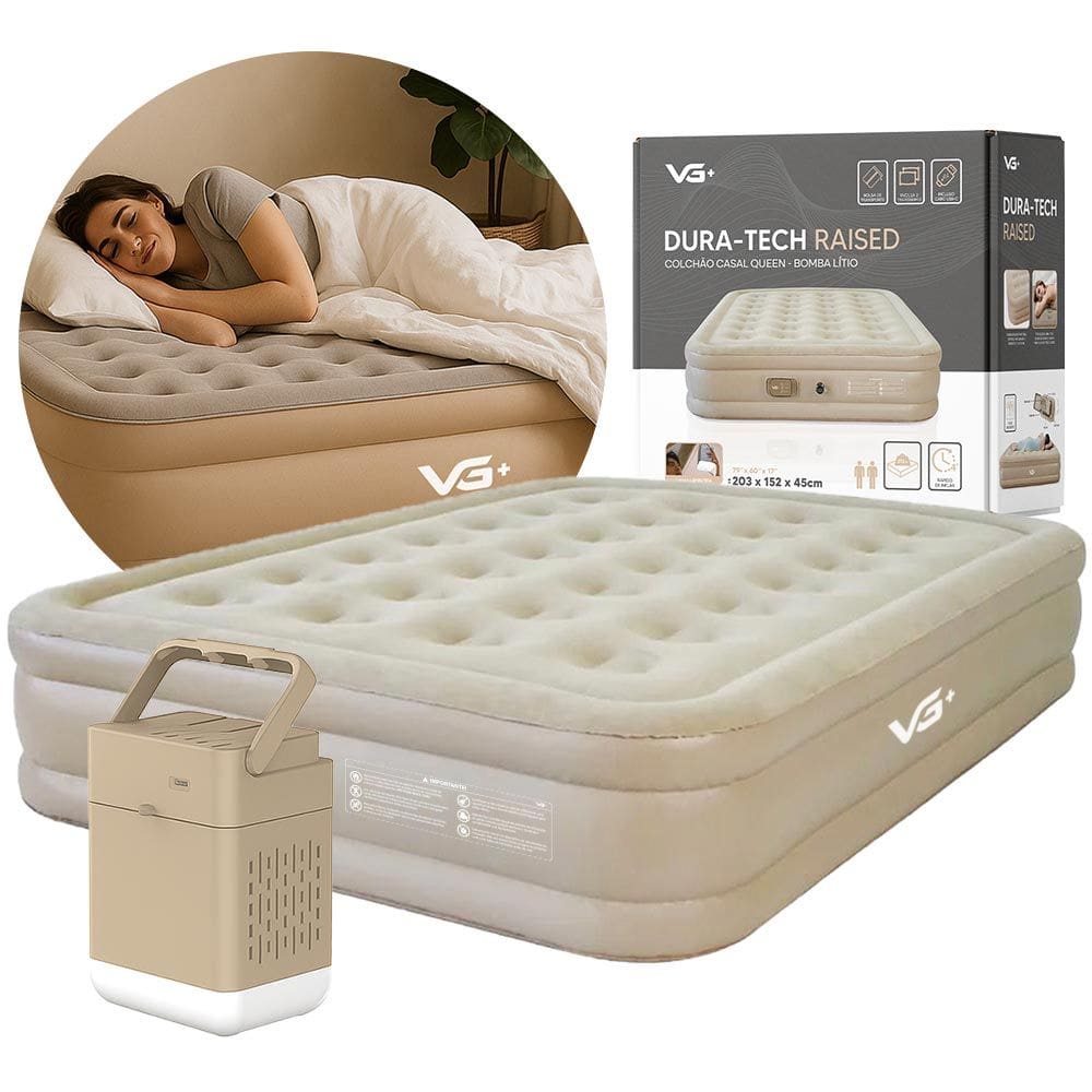 Colchão Inflável Casal Queen Raised Elevado com Bomba Lítio USB VG Plus