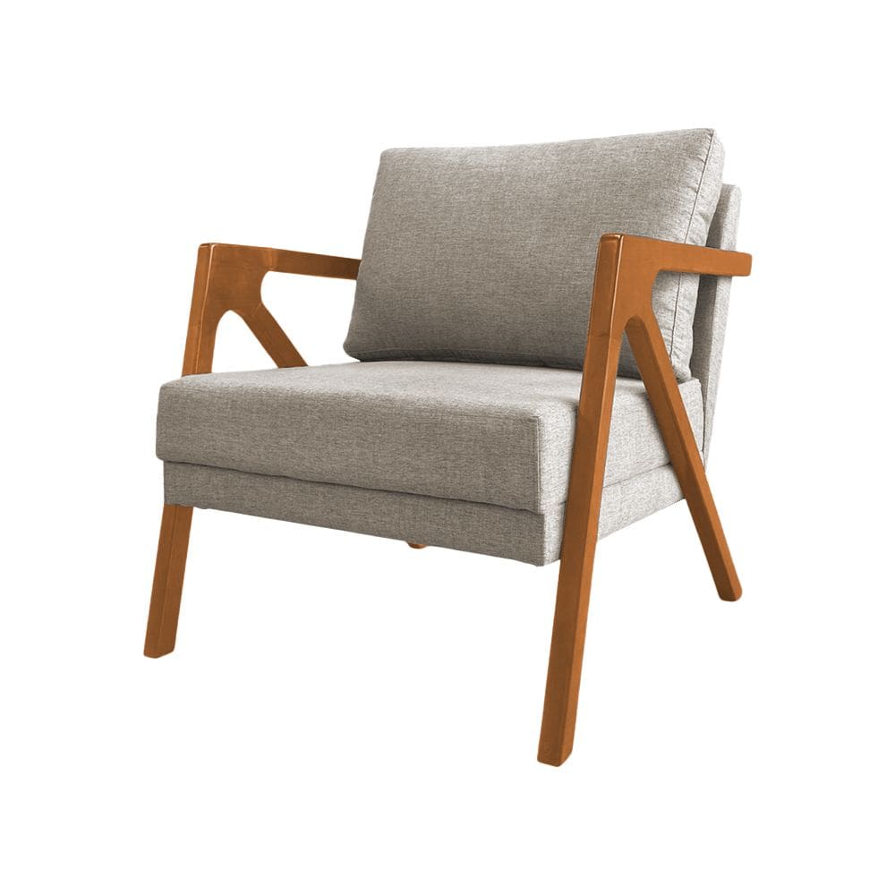 Poltrona Decorativa Mona Luxo Base Madeira Maciça Linho Bege