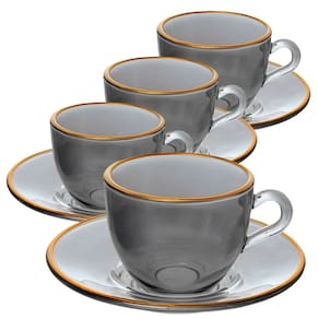 Jogo de Xícaras para Café Menfis Onix com Borda Dourada em Cristal com Pires 85ML - 8 Peças