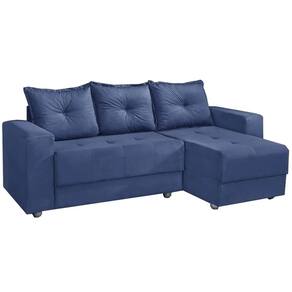 Sofá Florença 3 Lugares com Chaise Tecido Suede 200cm Cor Azul