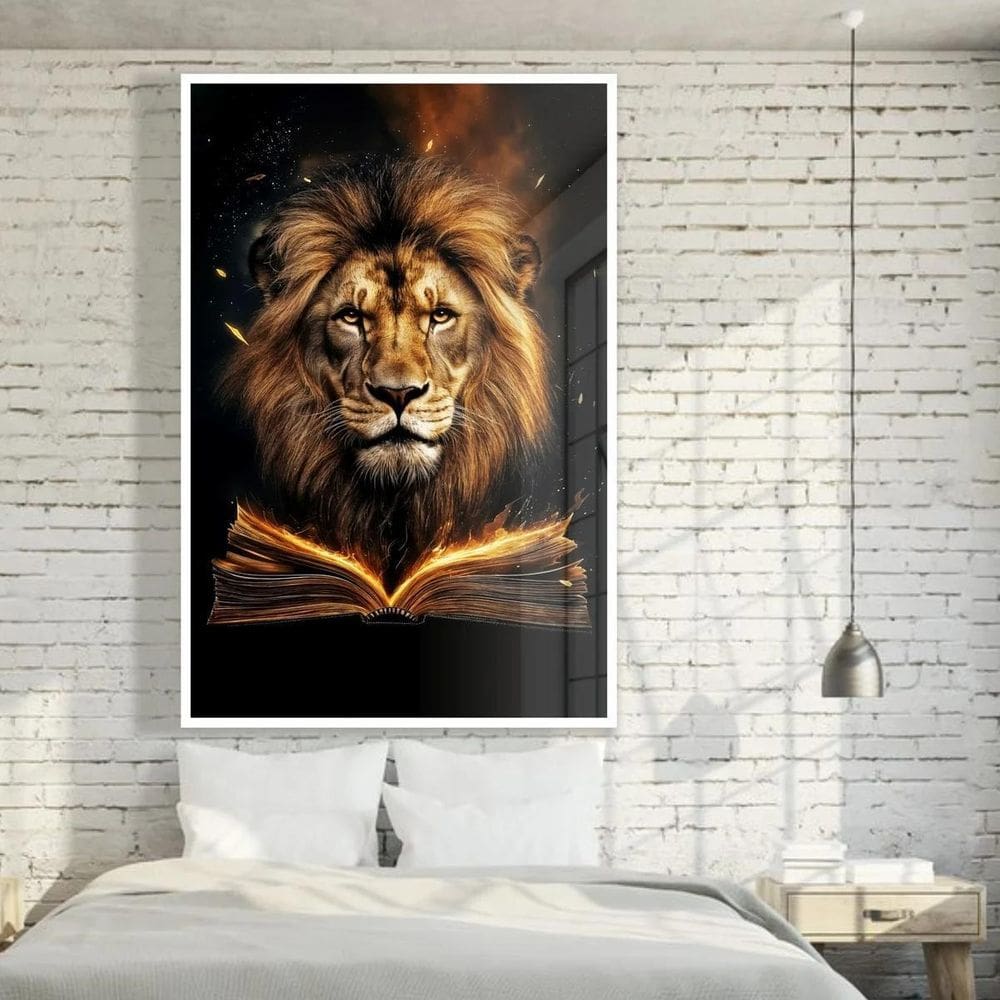 Quadro Leão De Judá Com Bíblia - 70X50Cm