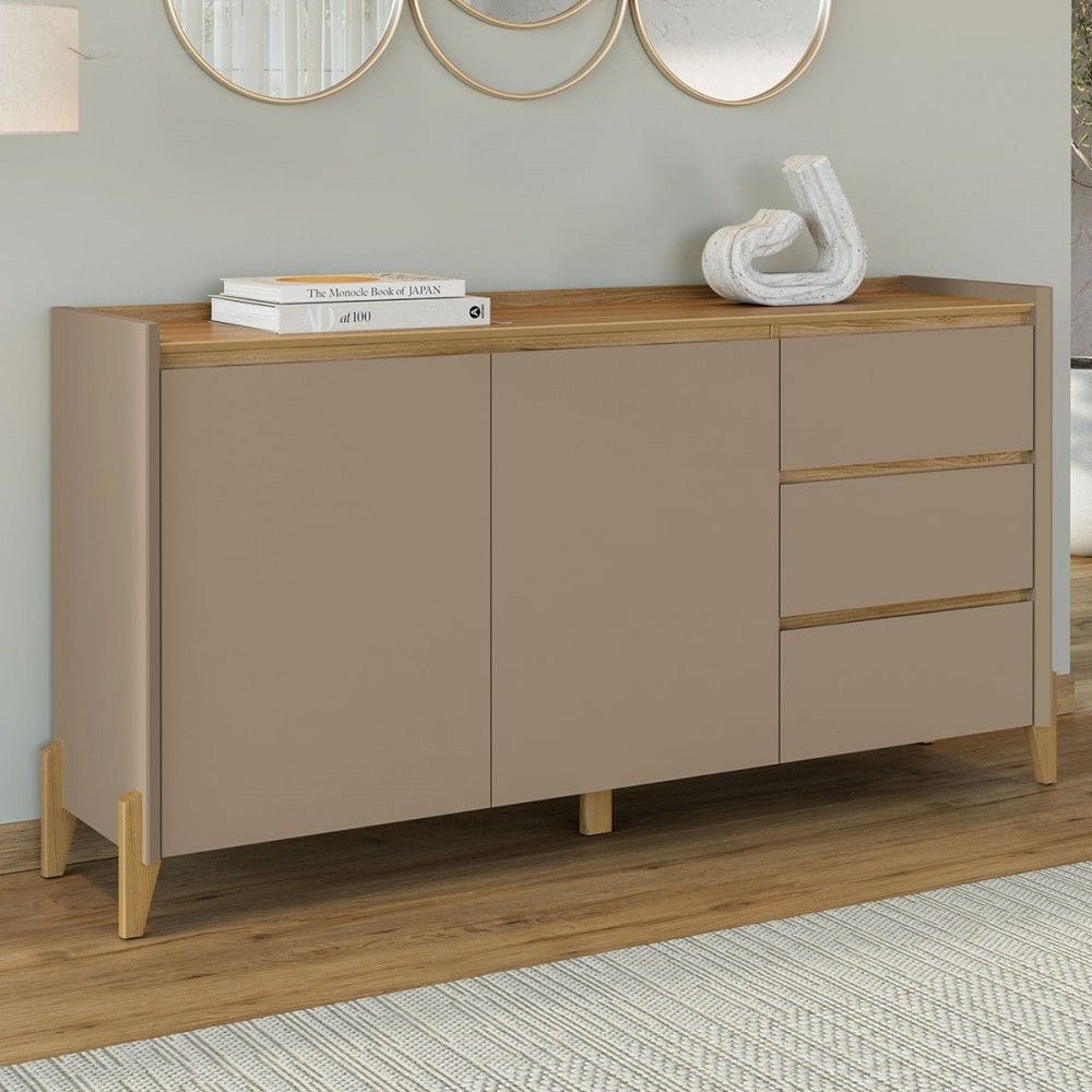 Balcão Buffet Rennes 3 Gavetas 2 Portas Hannover/Marrom Claro - Casa D