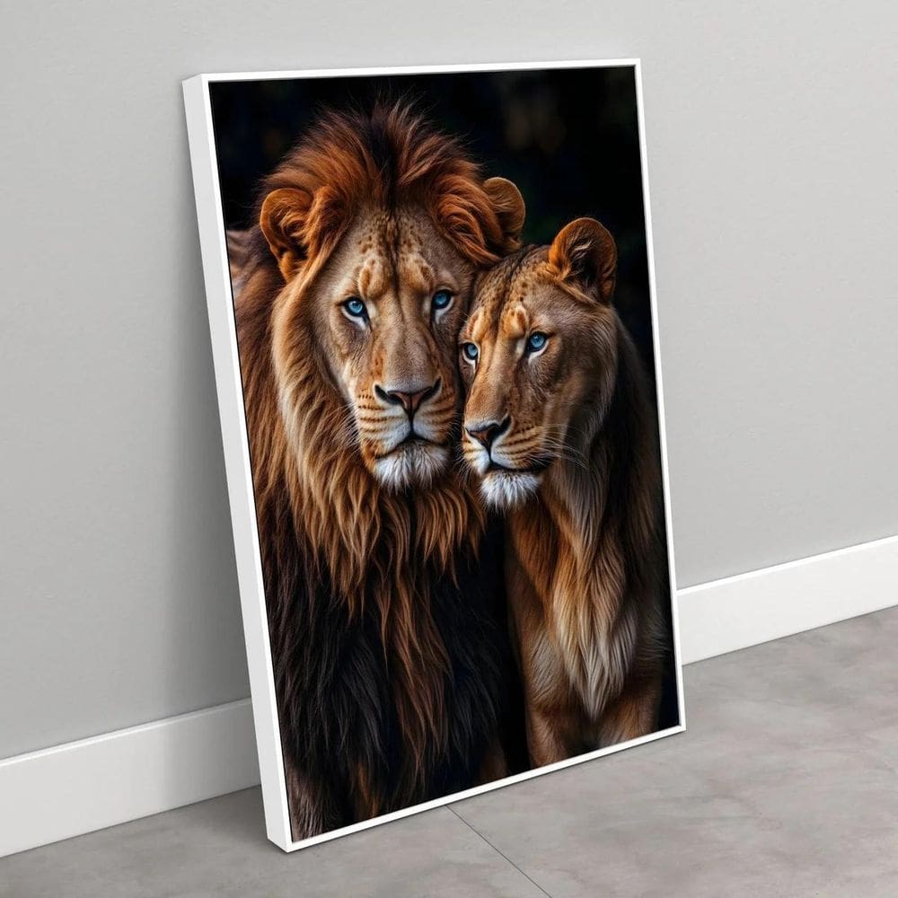 Quadro Casal De Leões - 70X50Cm