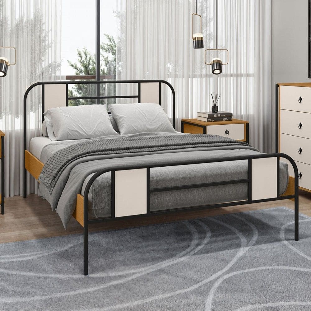 Cama de Casal Sevilha Preto/Natural/Off White - Art Panta
