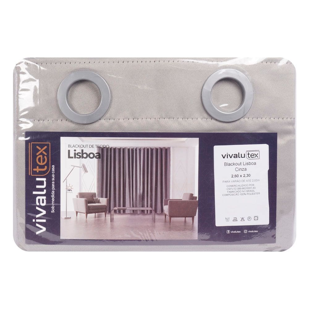Cortina Blackout de Tecido Liso 2.60 x 1.80Mts Vivalutex Lisboa Cinza