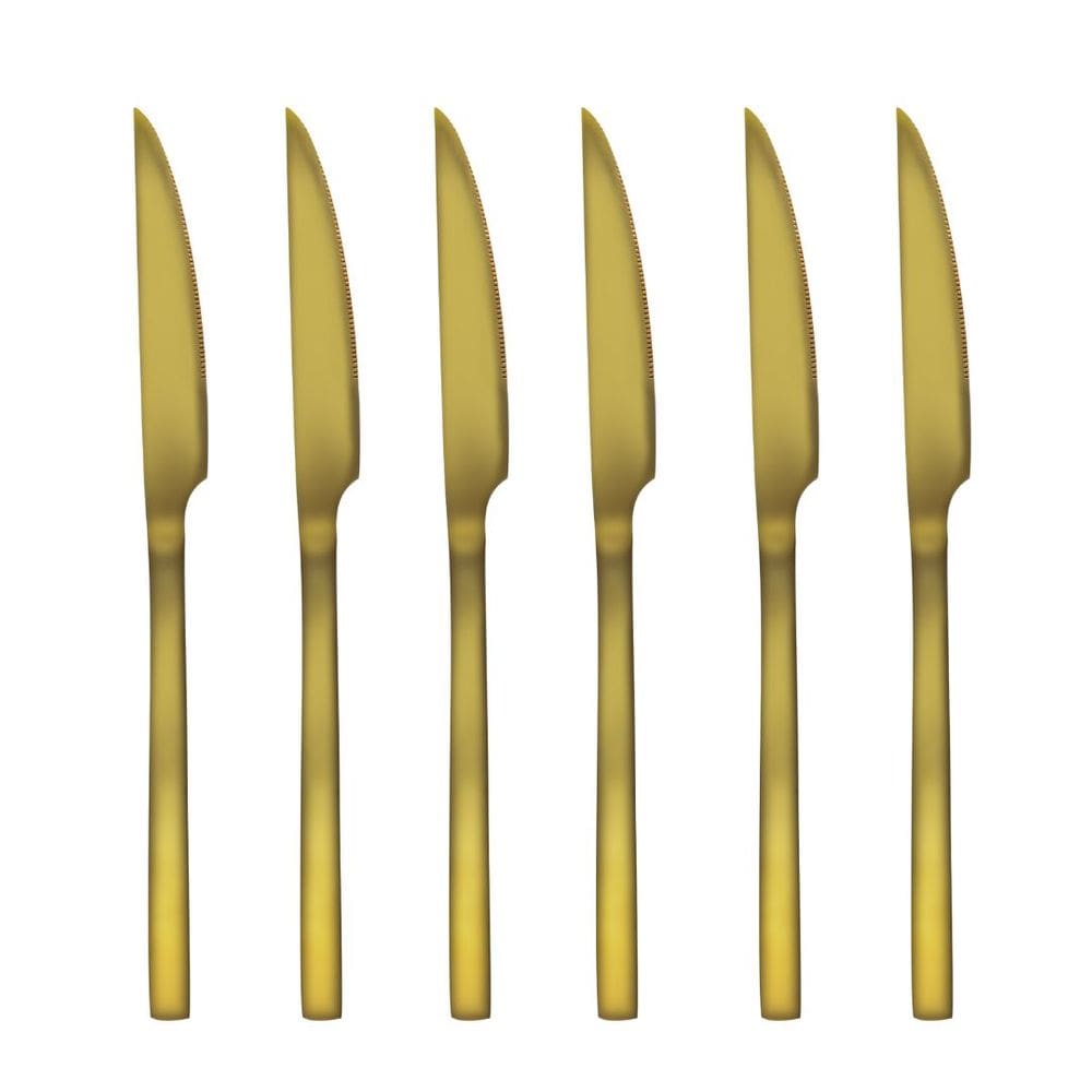 Jogo 6 Facas para Churrasco Aço Inox Dourado Premium Ibiza - Tuut