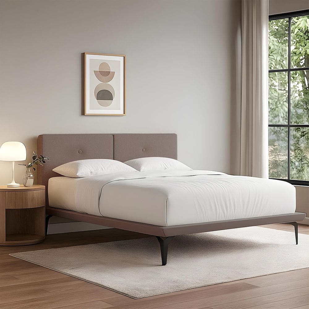 Cama Japonesa Toquio Queen com Cabeceira Almofada Linho Marrom