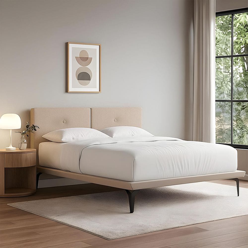 Estrutura para Cama Japonesa Toquio Queen com Cabeceira Almofada Linho Bege