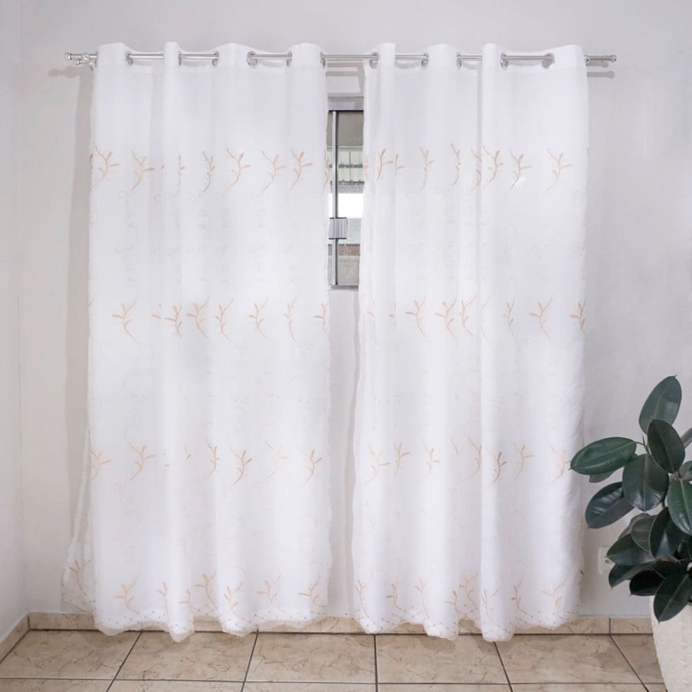 Cortina Bordada com Forro e Voil 2.80 x 1.80 Mts Vivalutex Safira Branca/Bege