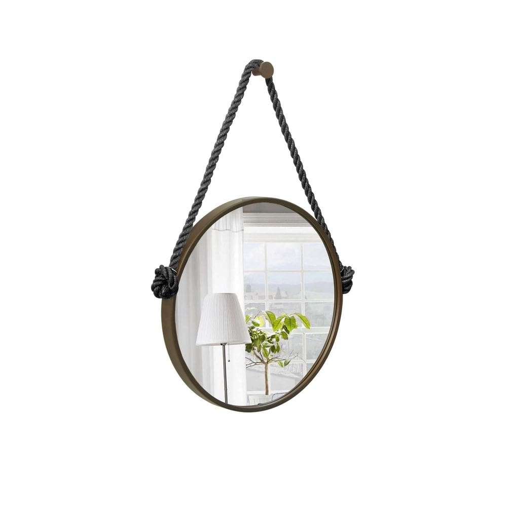 Espelho Decorativo Adnet Marrom Alça Sisal Black 50 Cm Redondo