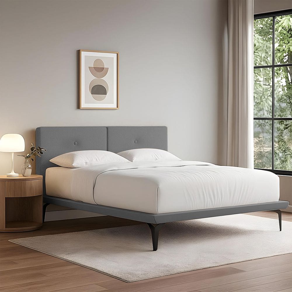 Estrutura para Cama Japonesa Toquio Casal com Cabeceira Almofada Linho Cinza