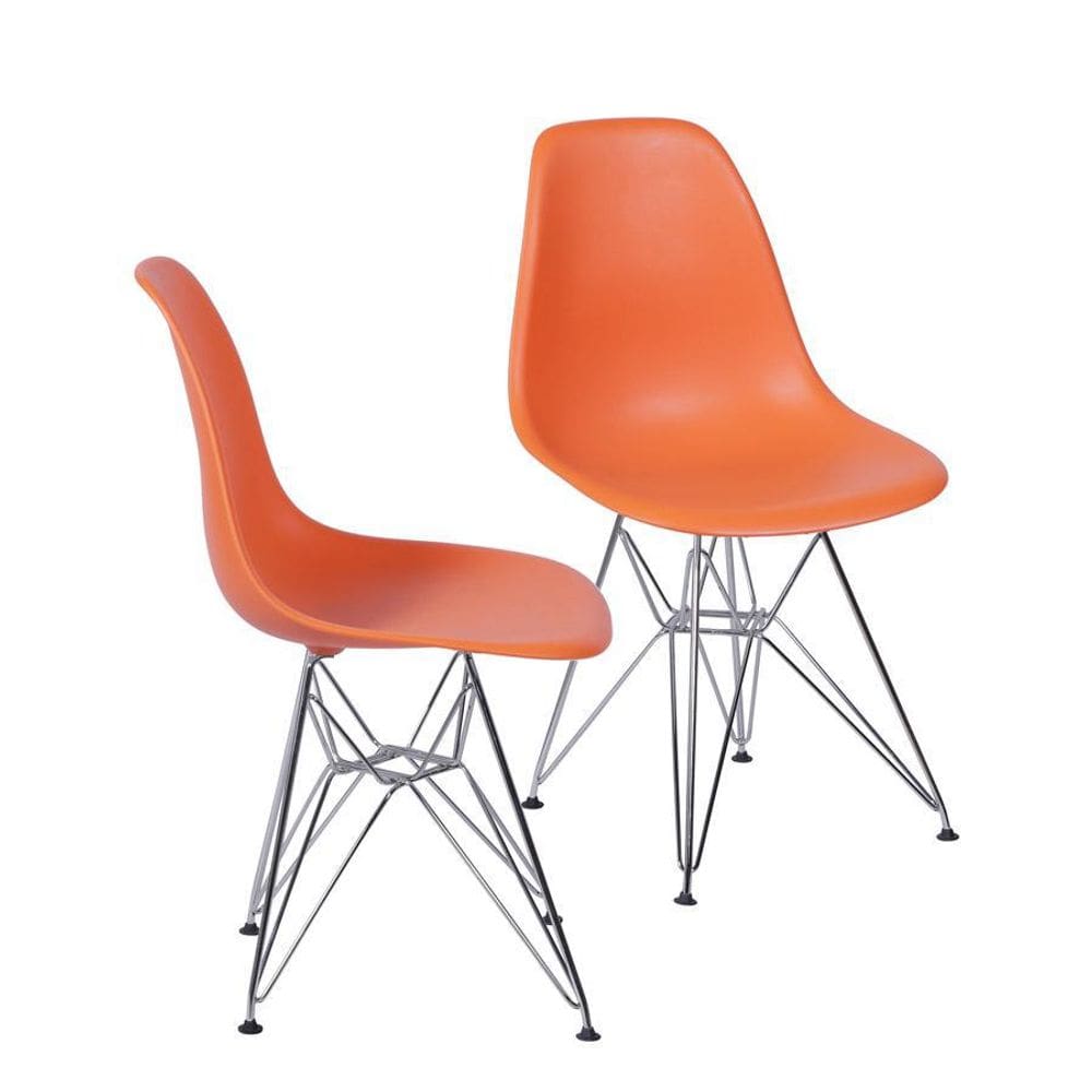 Kit 2 Cadeiras Boxbit Dkr Eames Base Cromada Laranja