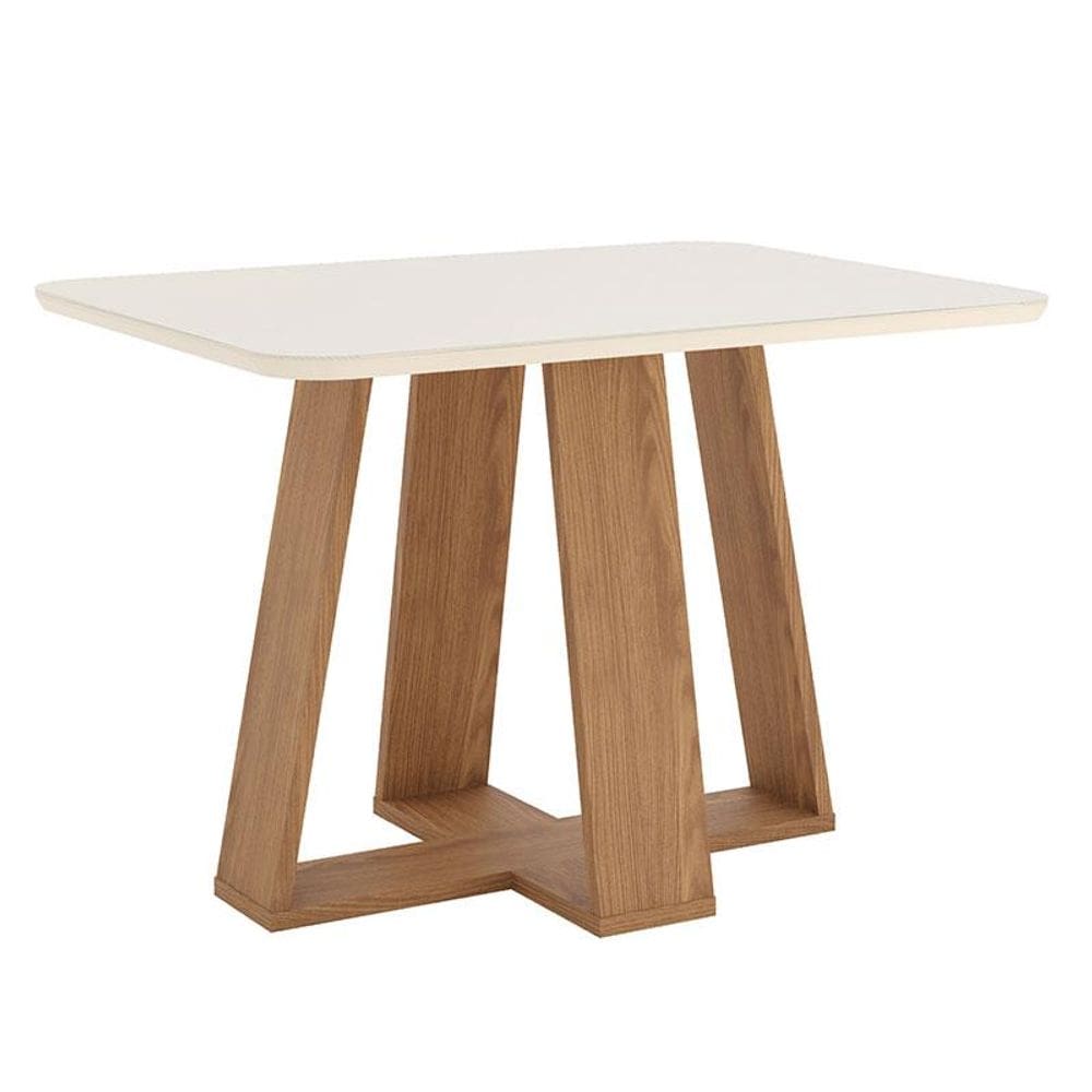 Mesa de Jantar Lins 120 cm Canto Arredondado com Vidro Nature Off White - Henn