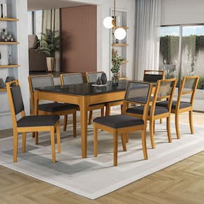 Mesa de Jantar 8 Lugares Loane com Vidro Madeira Maciça Preto/Titânio - Kappesberg