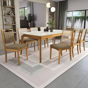 Mesa de Jantar 8 Lugares Elani com Vidro Madeira Maciça Off White/Capuccino - Kappesberg