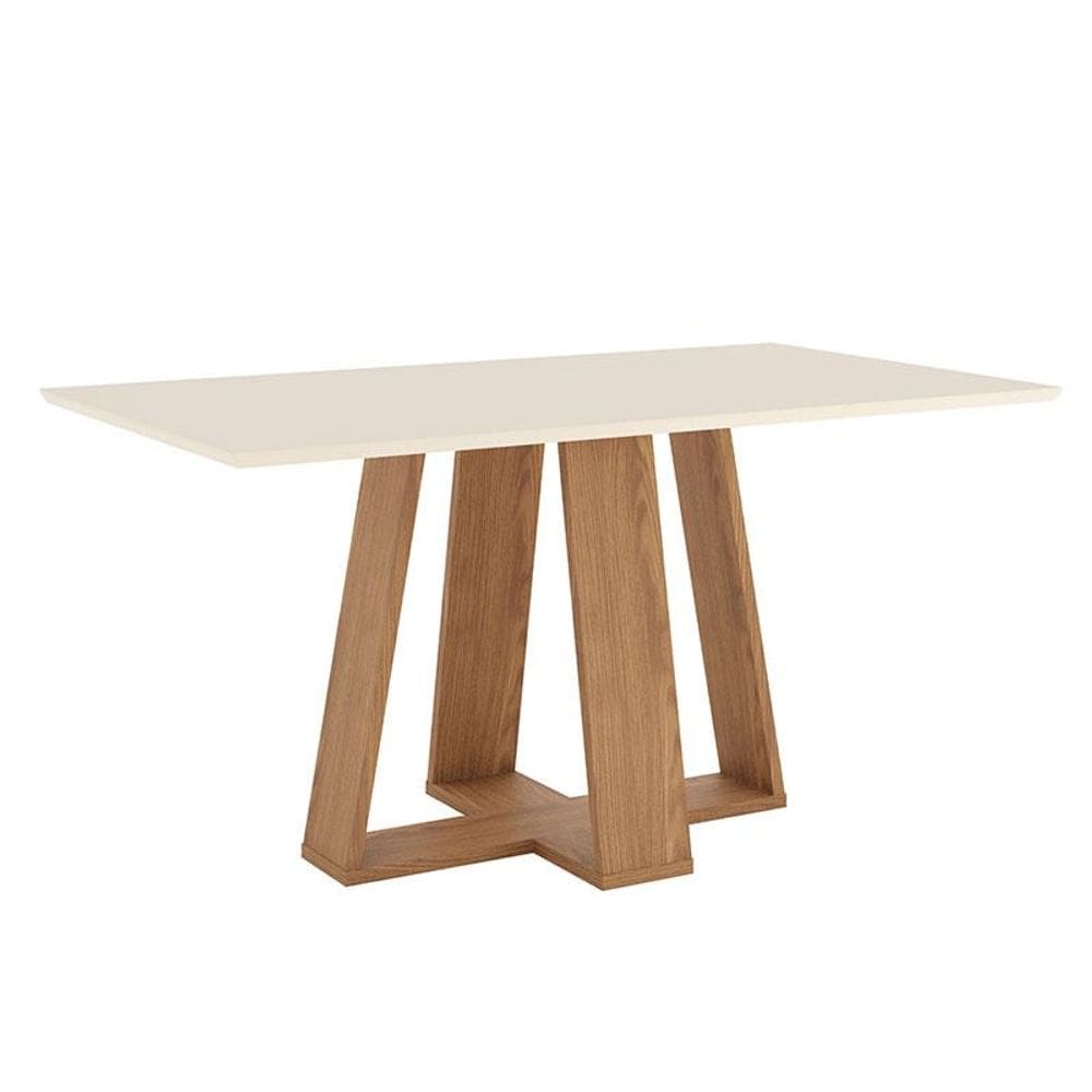 Mesa de Jantar Lins 160 cm Canto Reto sem Vidro Nature Off White - Henn