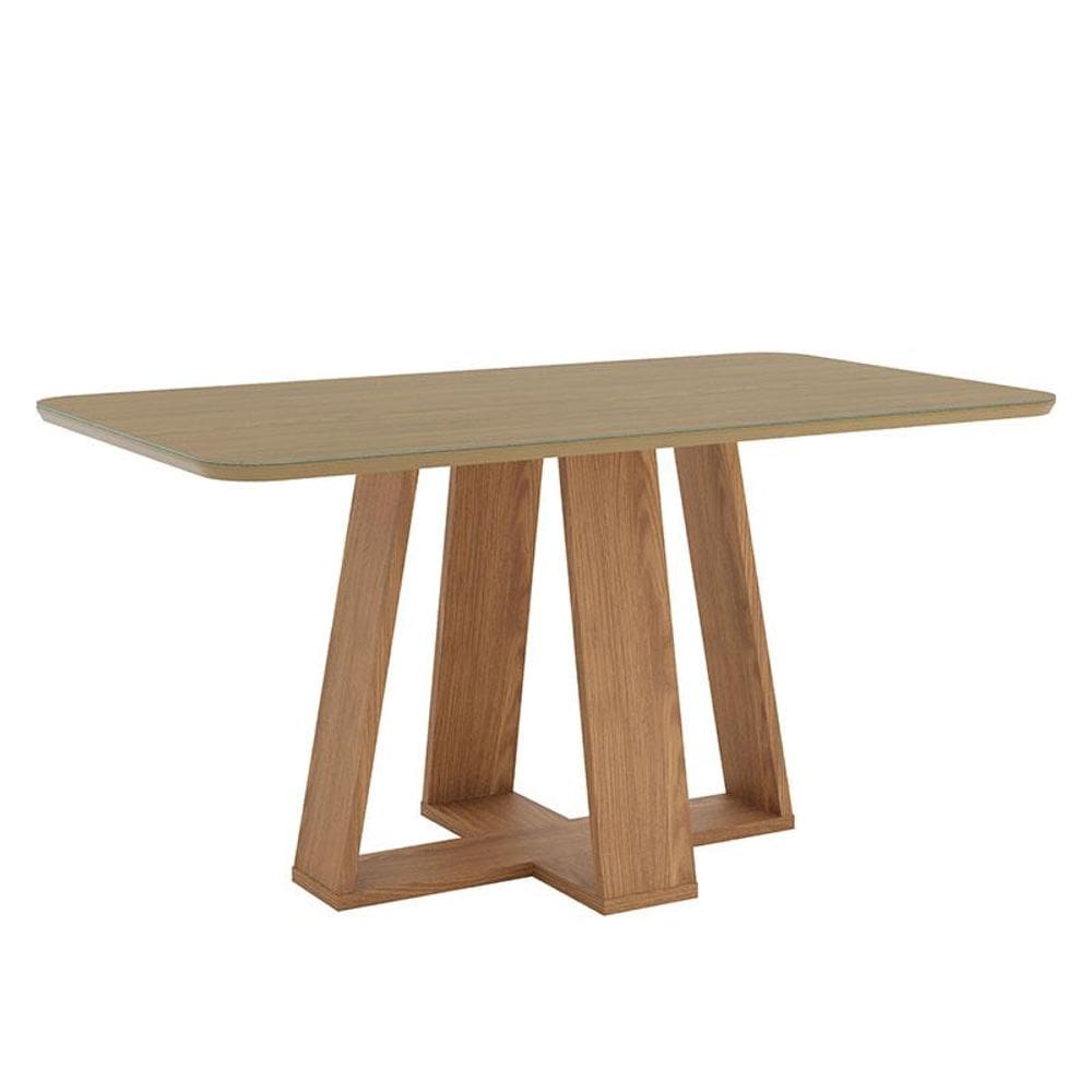 Mesa de Jantar Lins 160 cm Canto Arredondado com Vidro Nature - Henn
