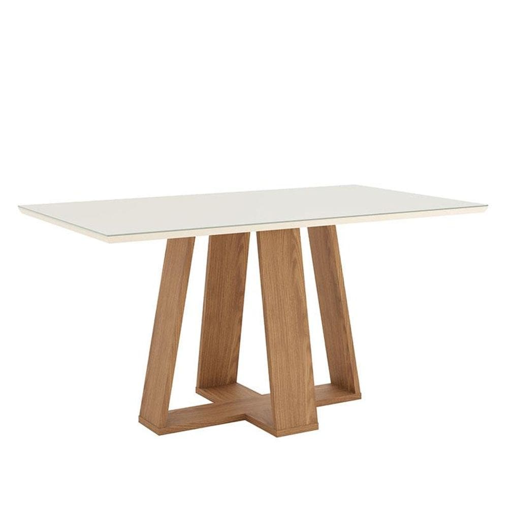 Mesa de Jantar Lins 160 cm Canto Reto com Vidro Nature Off White - Henn