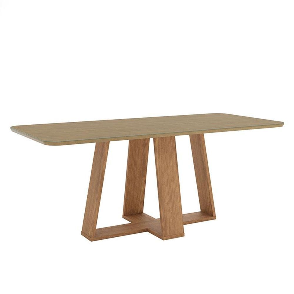 Mesa de Jantar Lins 200 cm Canto Arredondado com Vidro Nature- Henn