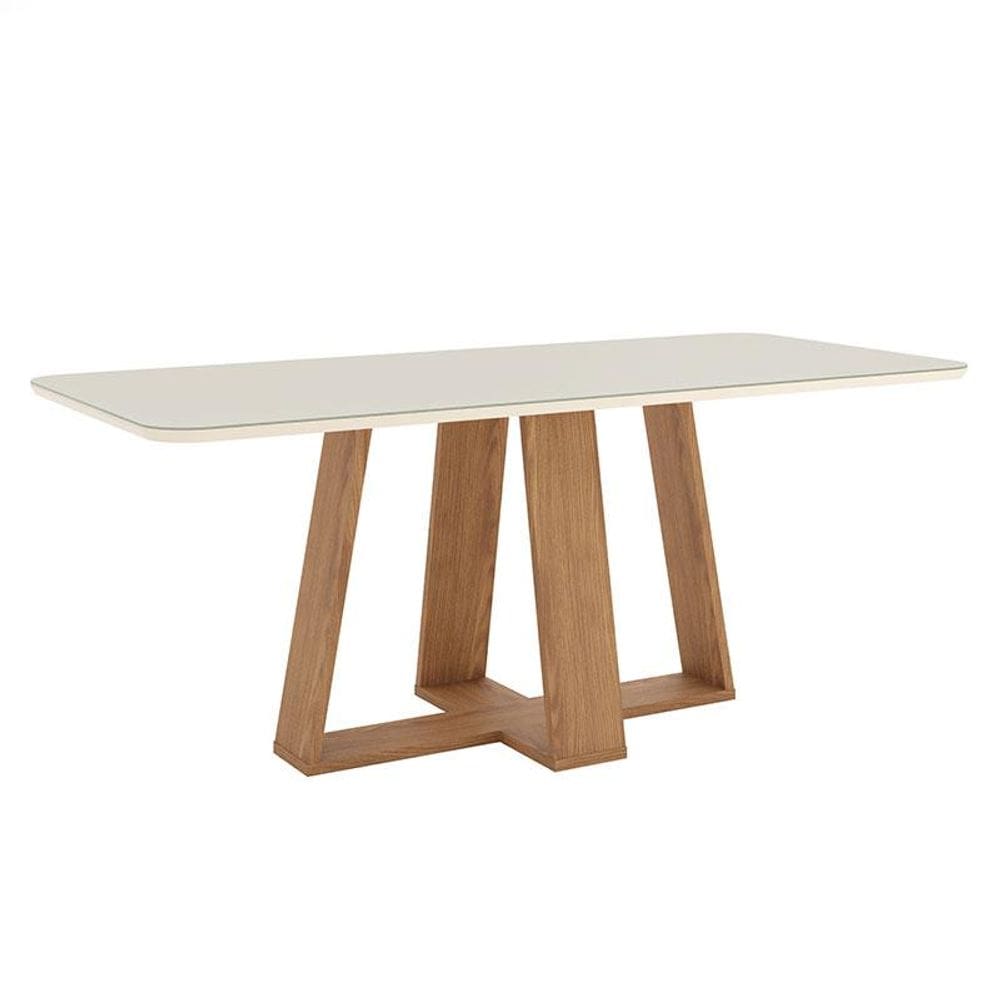 Mesa de Jantar Lins 200 cm Canto Arredondado com Vidro Nature Off White - Henn