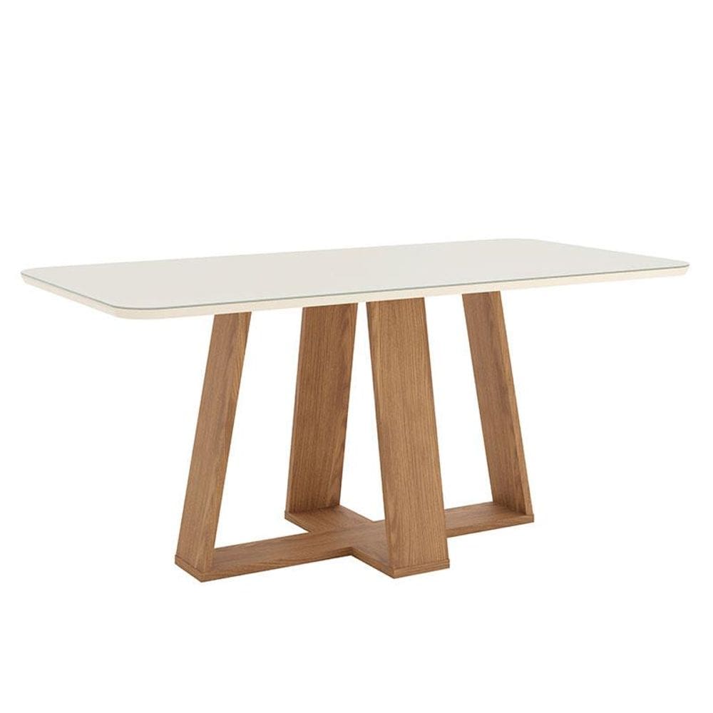 Mesa de Jantar Lins 180 cm Canto Arredondado com Vidro Nature Off White - Henn