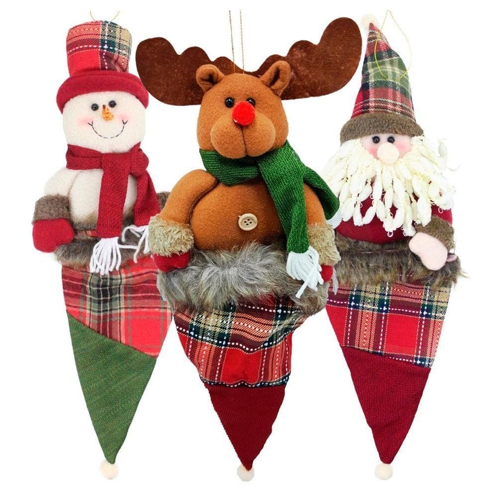 Kit 12 Enfeites árvore Natal Noel Rena Boneco Neve Natalino