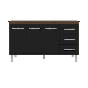 Kit Balcão Gabinete 138cm Carina Savana/Preto com Tampo 140cm Savana