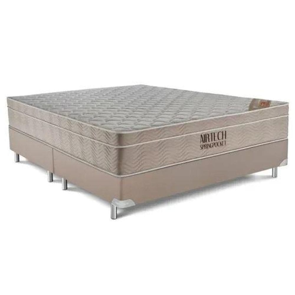 Cama Box King Bege + Colchão Molas Ensacadas Airtech - 193x203x63