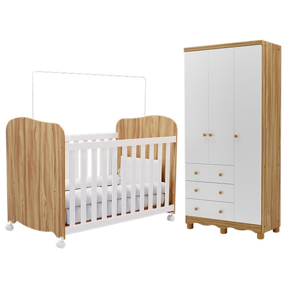 Jogo de Quarto Infantil Júnior Guarda Roupa 3 Portas e Berço Uli - Móveis Peroba