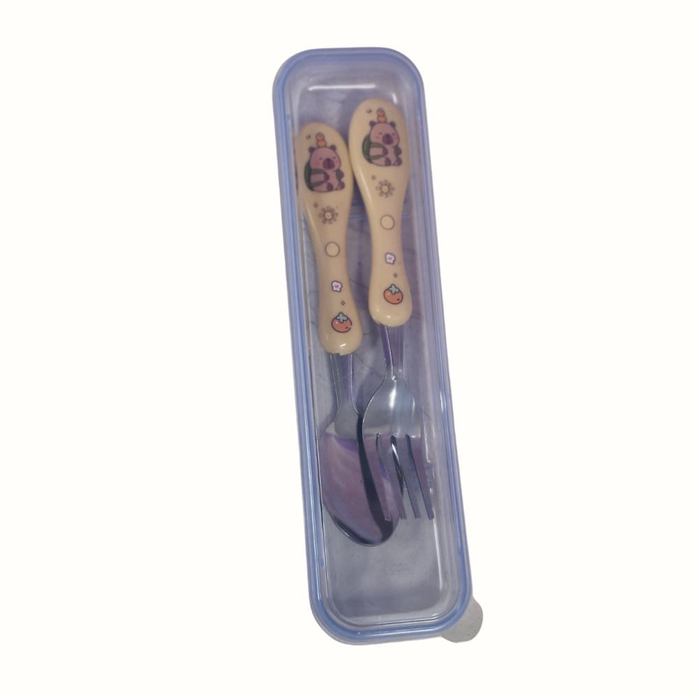 Conjunto de Talheres Infantis Capivara Garfo ou Colher Estojo Transparente Azul Fwb
