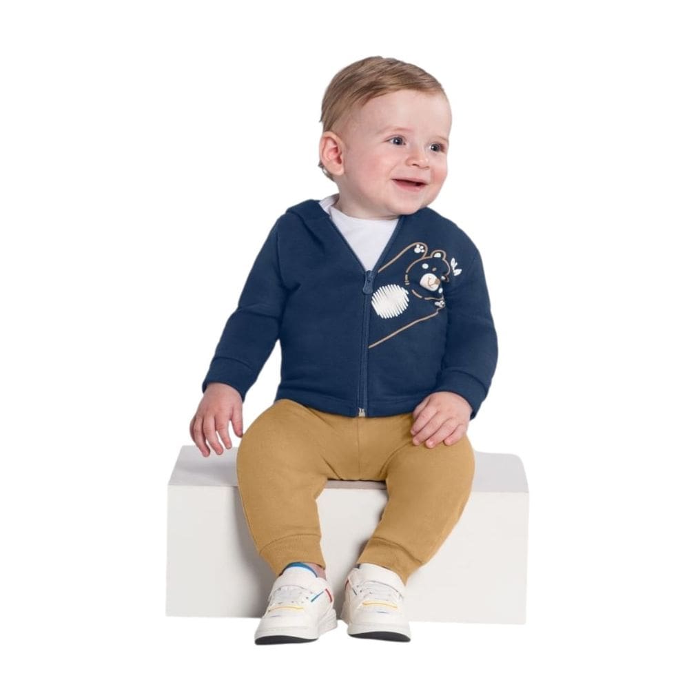 Conjunto Moletom Bebê Menino Azul Marinho Tamanho G-Brandili