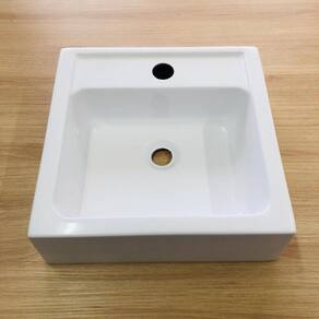 Cuba Pia de Apoio Branca Quadrada para Banheiro Lavabo 35x35x11cm com Furos