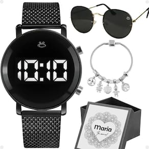 Relogio Feminino Digital Aço + Pulseira + Caixa Silicone Led Inoxidável Moda Casual Personalize