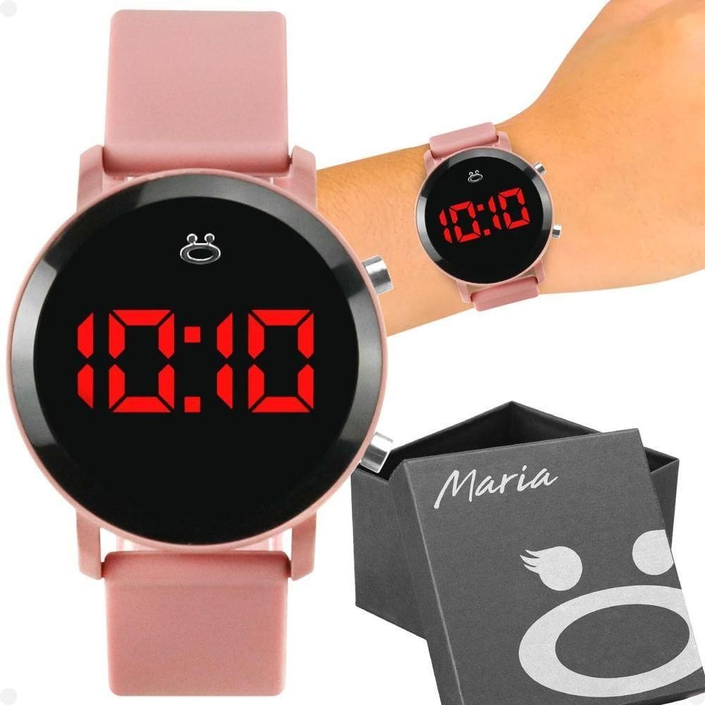 Relogio Feminino Digital Led Aço Inoxidavel Redondo + Caixa Ajustavel Casual Presente Silicone Moda