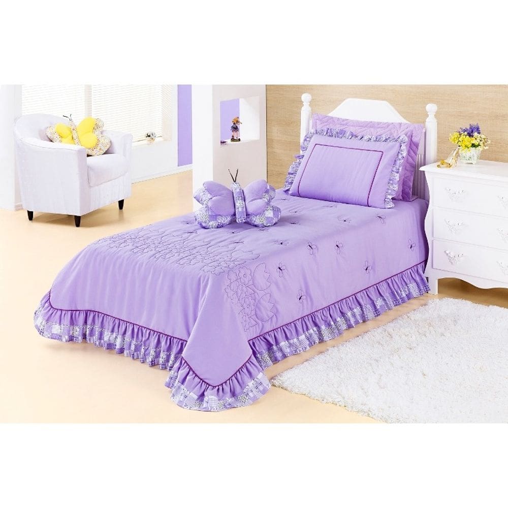 Jogo De Cama Solteiro Infantil Borboletas Lilás - 03 Peças