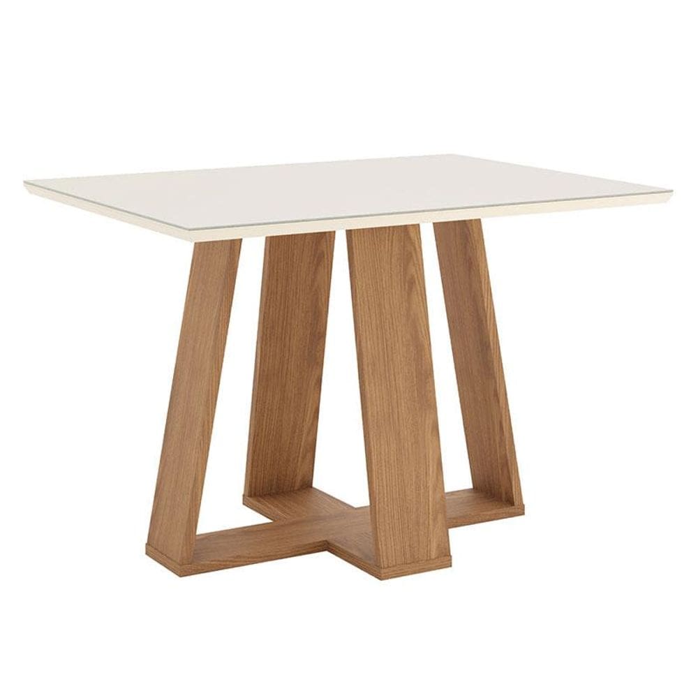 Mesa de Jantar Lins 120 cm Canto Reto com Vidro Nature Off White – Henn