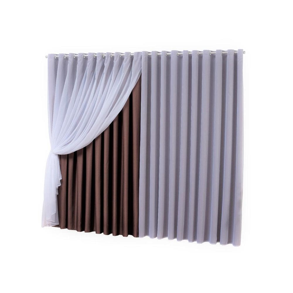 Cortina Blackout Moscou Luxo Voil Ilhós Cromado Tabaco 3M