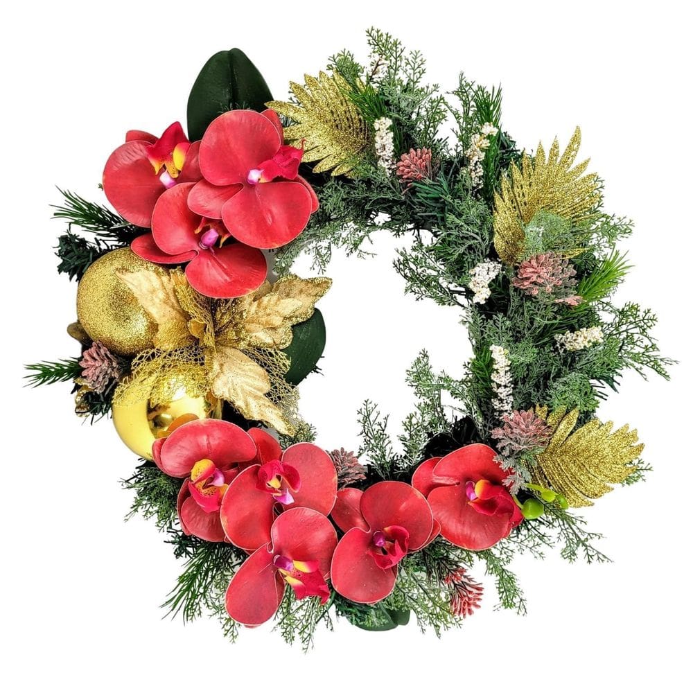 Guirlanda Natalina Vermelha E Dourada 42Cm Natal Exclusivo