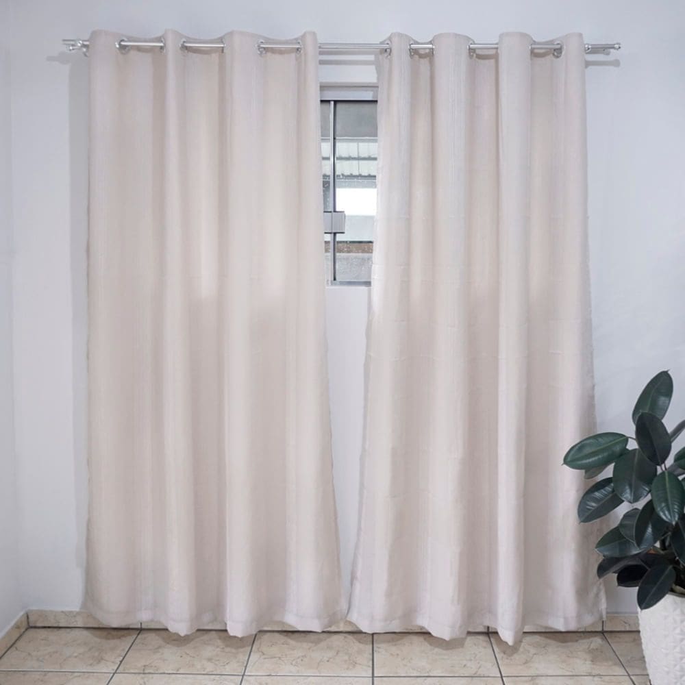 Cortina Linho Strip Voil com Forro 4.00 x 2.30 Mts Vivalutex Lotus Bege