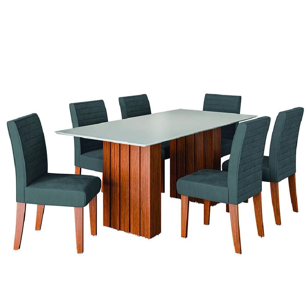 Conjunto de Mesa Sala de Jantar Ripada Santiago 1,80m 6 Cadeiras Creta Dobuê