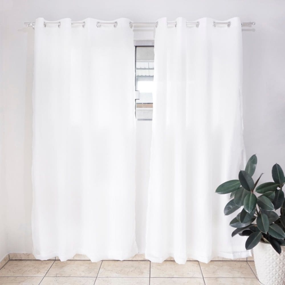 Cortina Voil com Linho Strip 4.00 x 2.30 Mts Vivalutex Lotus Branca