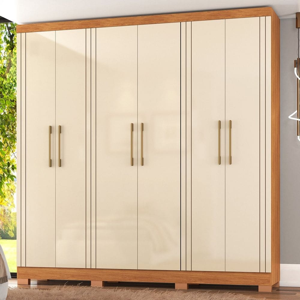 Guarda-roupa Lagos 6 Portas em Mdf e 4 Gavetas Internas Cinamomo/Off White