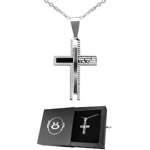 Caixa + Cordão Prata Aço Inox + Pai Nosso Cruz Pingente Estiloso Presente Moda Masculina Social