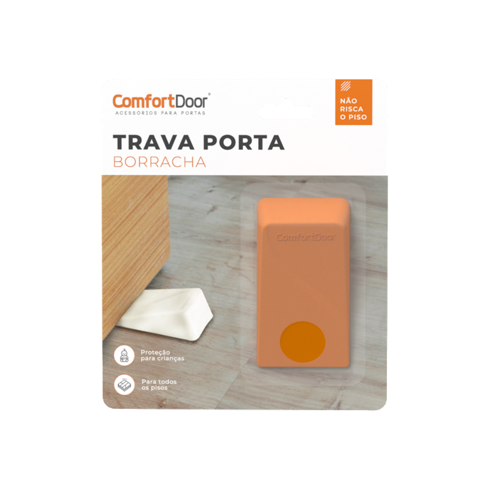 Fixador Calço Trava Porta De Borracha Comfortdoor Laranja