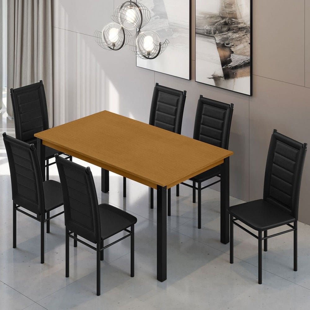 Mesa de Jantar 6 Lugares Monaco Tokio Preto/Natural - Art Panta