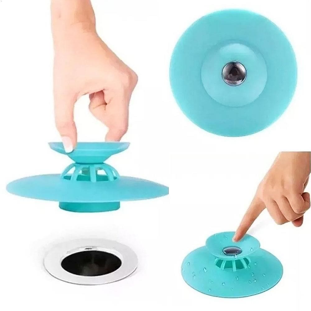 Kit 2 Tampo Ralo Protetor Universal Valvula Pia Tanque 10cm Azul Anti Cabelos Odor Higiene Banheiro Tanque