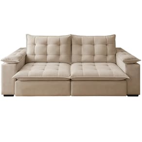 Sofá City MR Decor com Molas Ensacadas 6 Lugares Retrátil e Reclinável 290cm Tecido Veludo Cor Bege