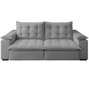 Sofá City MR Decor com Molas Ensacadas 6 Lugares Retrátil e Reclinável 290cm Tecido Veludo Cor Cinza