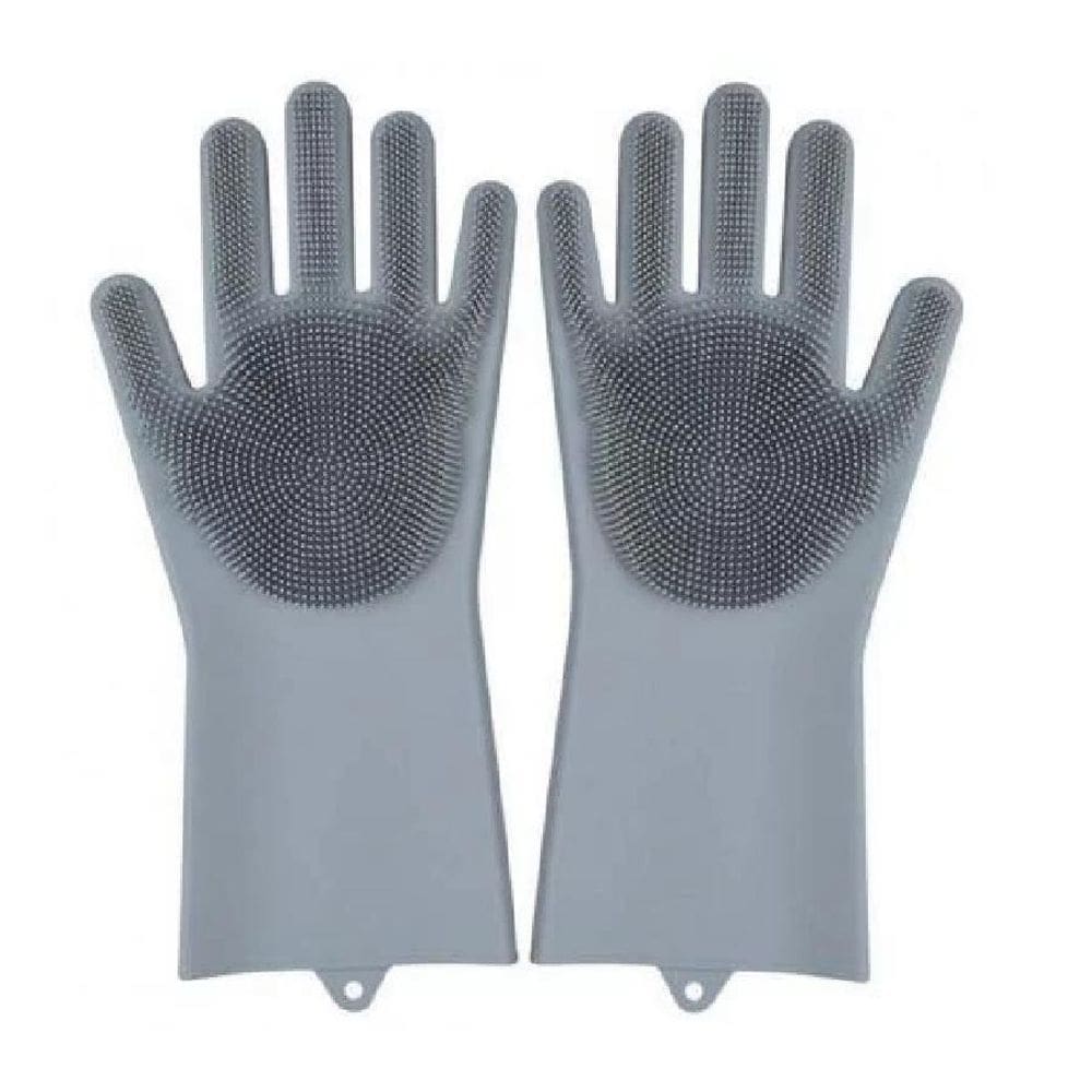Par De Luvas Com Esponja Silicone Lava Louças Multiuso Cinza